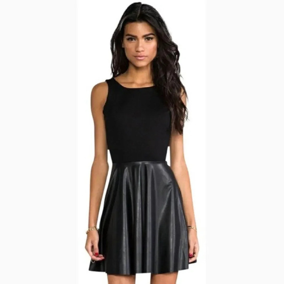 AMANDA UPRICHARD Vegan Leather Dress Black Size Extra Small - Picture 1 of 8
